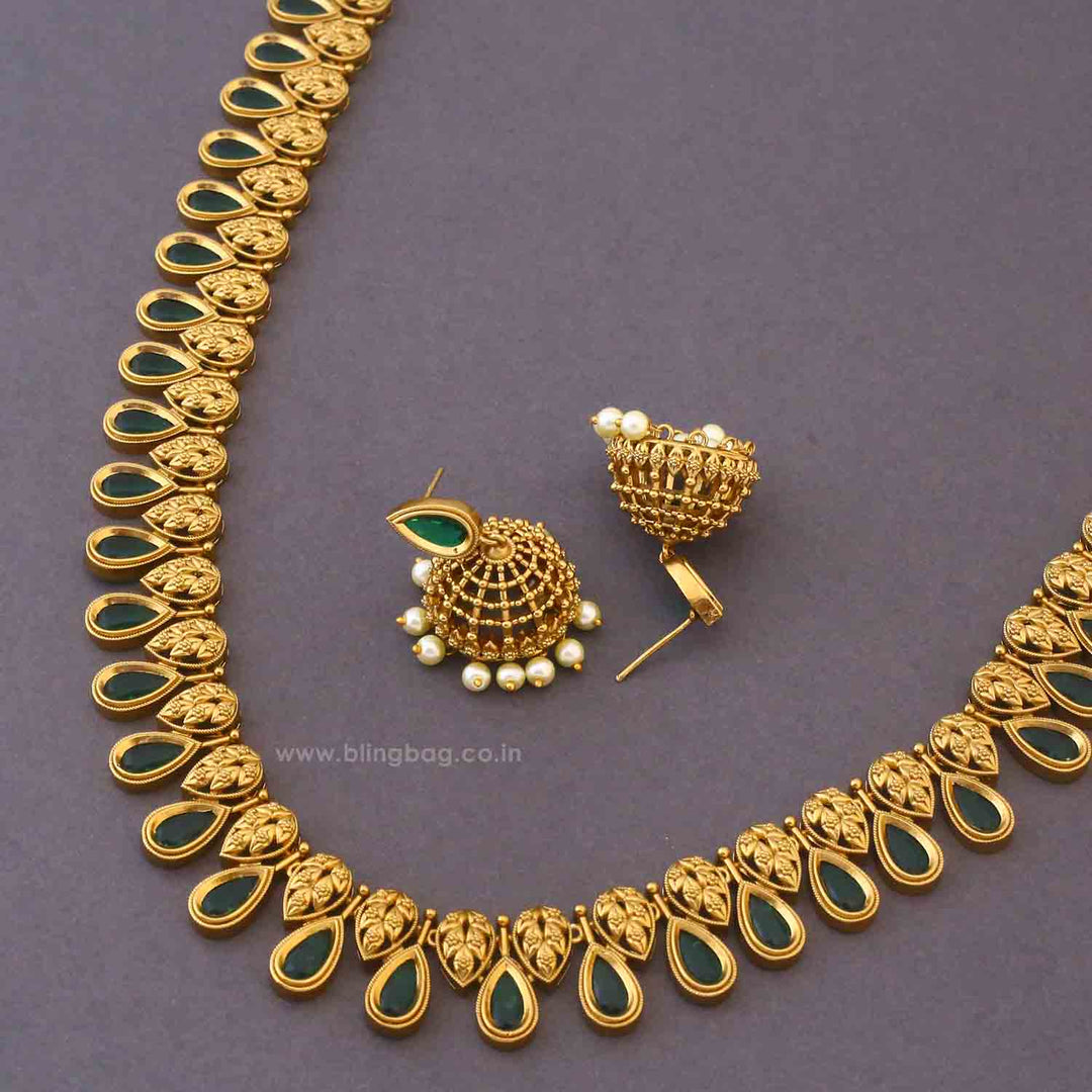 Emerald Garvitha Long Antique Jewellery Set - New Arrival