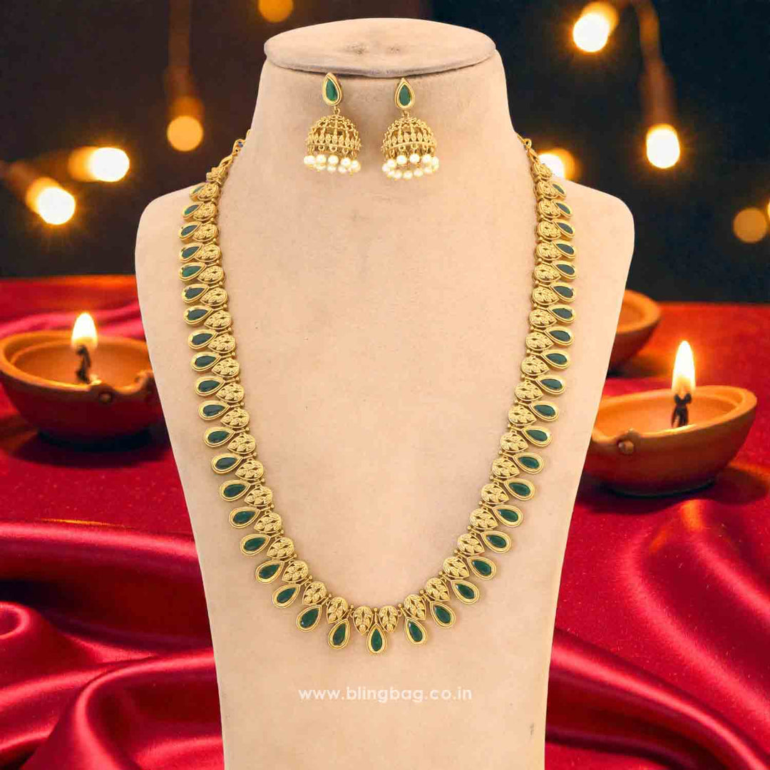 Emerald Garvitha Long Antique Jewellery Set - New Arrival