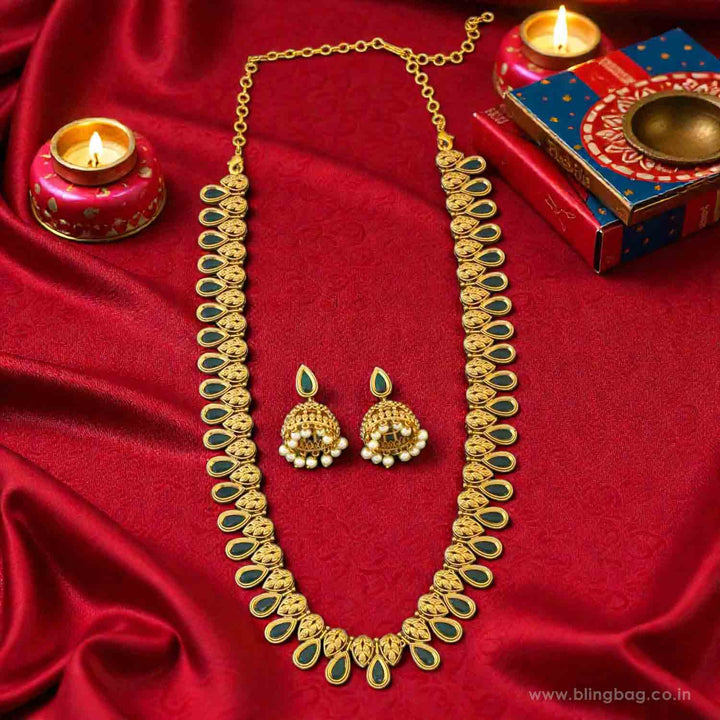 Emerald Garvitha Long Antique Jewellery Set - New Arrival