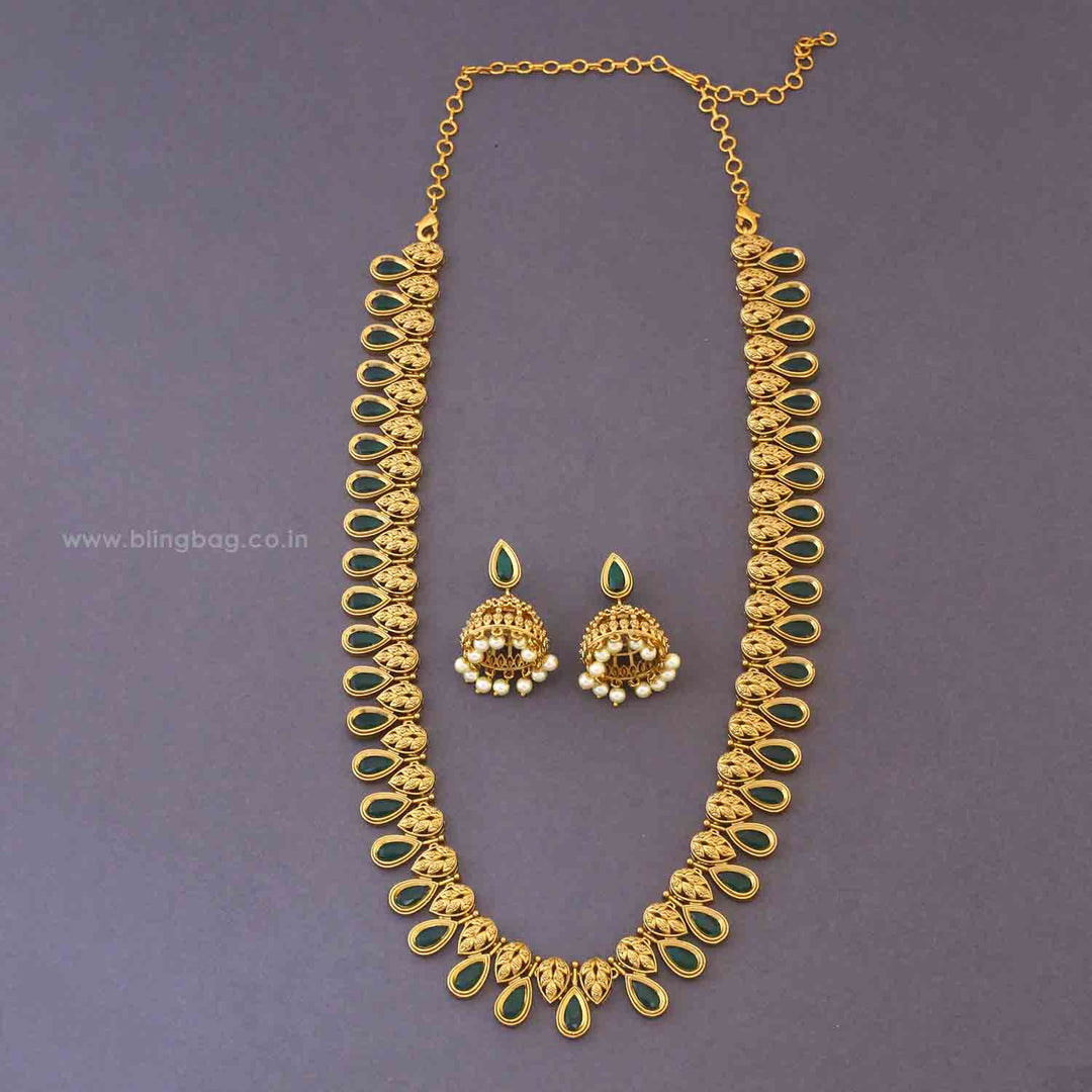 Emerald Garvitha Long Antique Jewellery Set - New Arrival