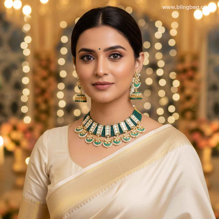 Emerald Gaurishi Kundan Jewellery Set