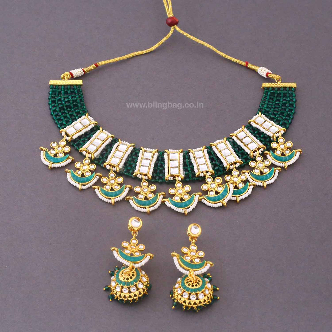 Emerald Gaurishi Kundan Jewellery Set