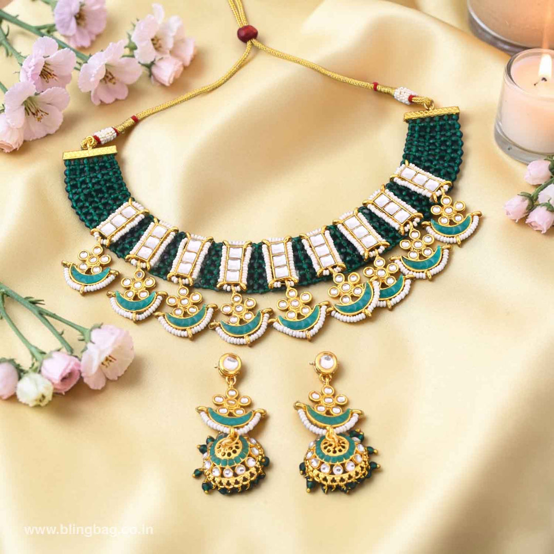 Emerald Gaurishi Kundan Jewellery Set