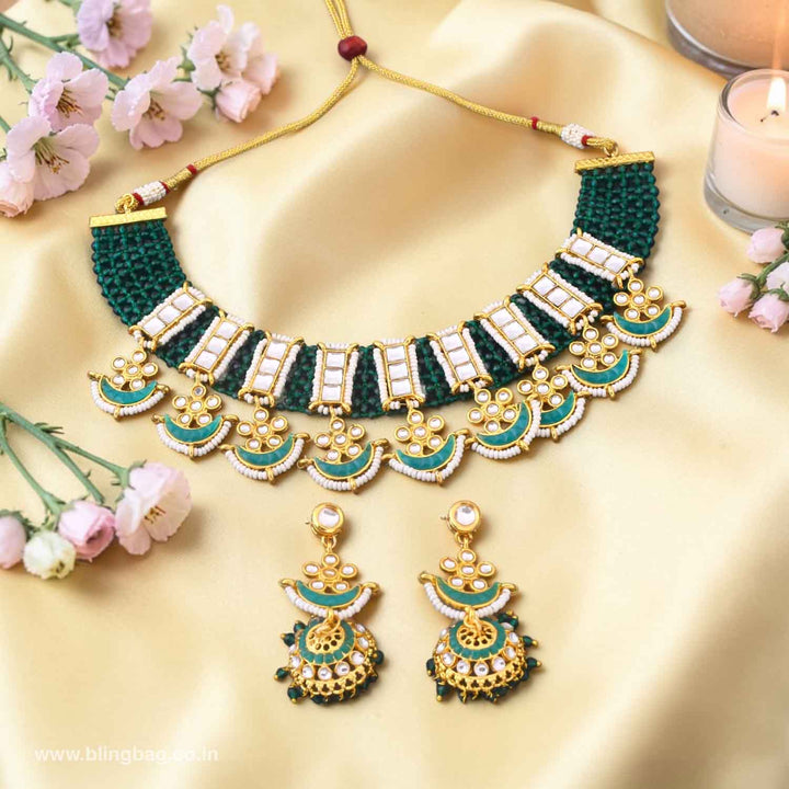 Emerald Gaurishi Kundan Jewellery Set