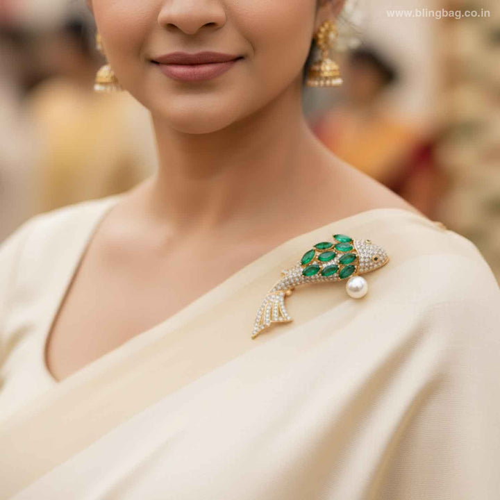 Emerald Gem Fish Brooch