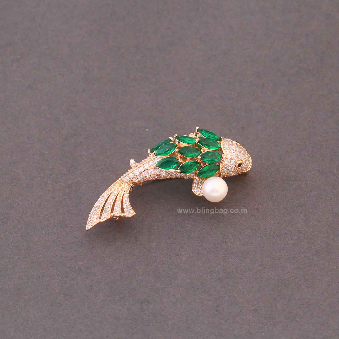 Emerald Gem Fish Brooch