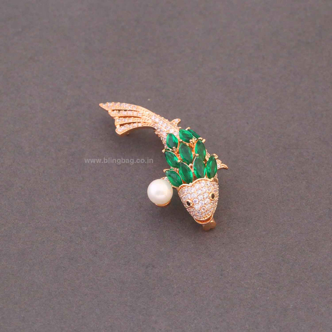 Emerald Gem Fish Brooch