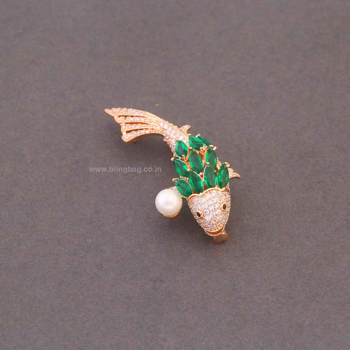 Emerald Gem Fish Brooch