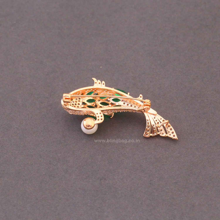 Emerald Gem Fish Brooch