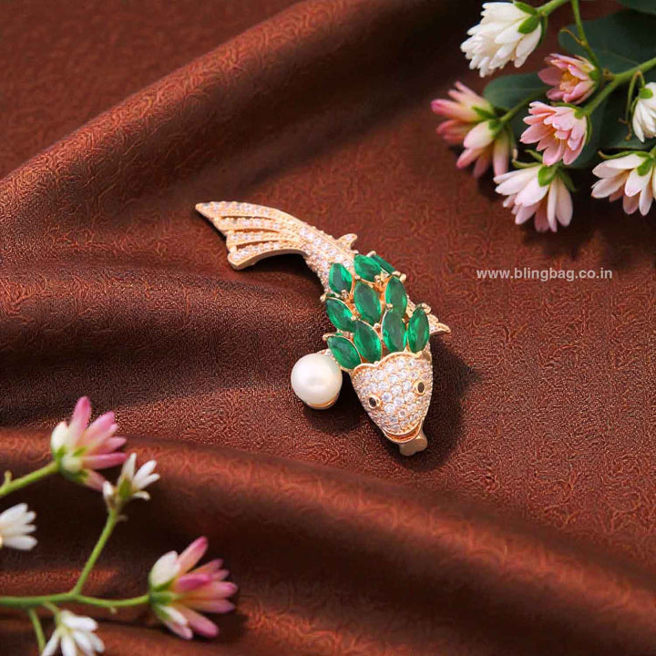 Emerald Gem Fish Brooch
