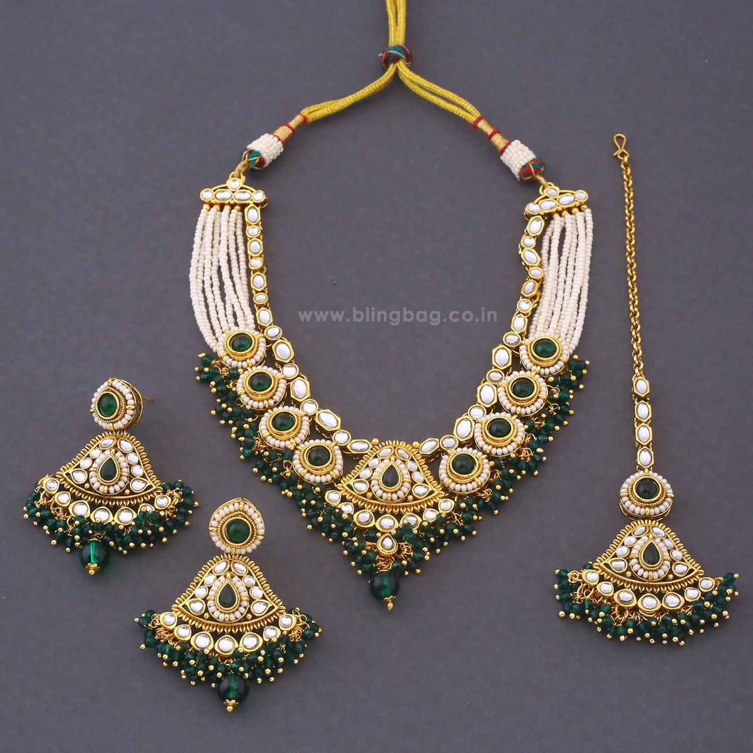 Emerald Gitanjali Kundan Jewellery Set