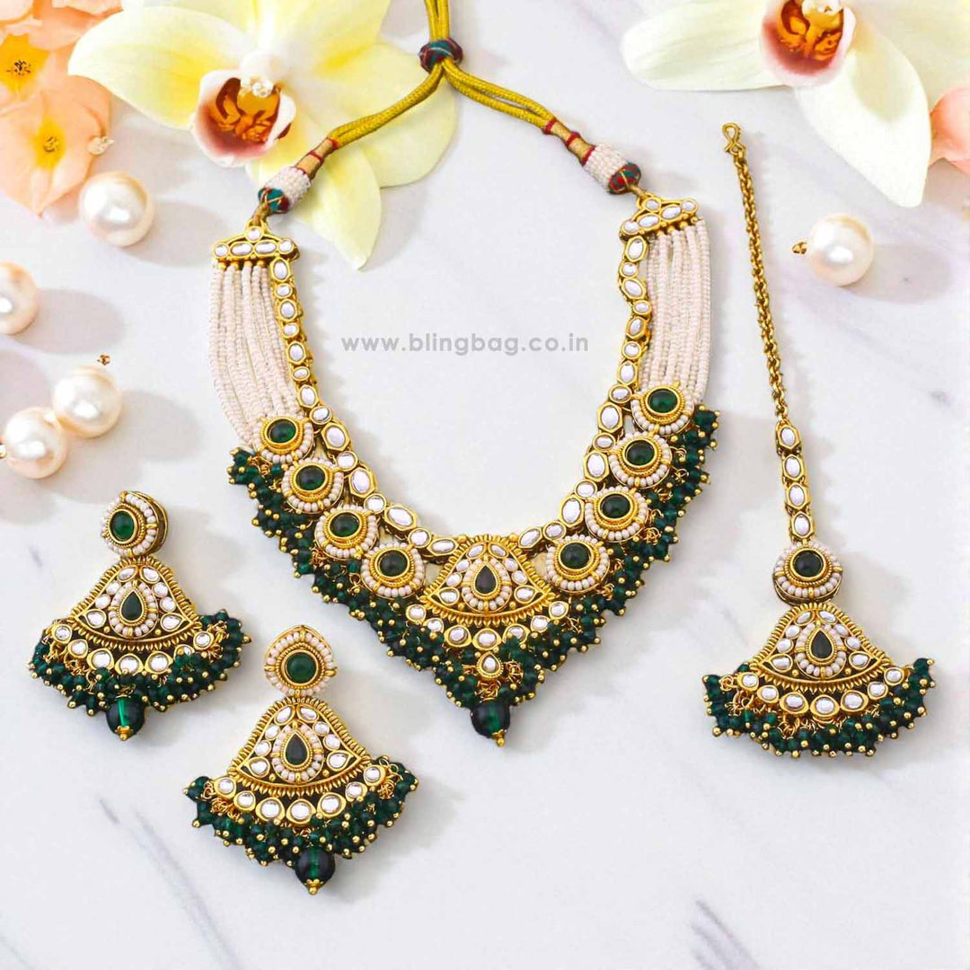Emerald Gitanjali Kundan Jewellery Set