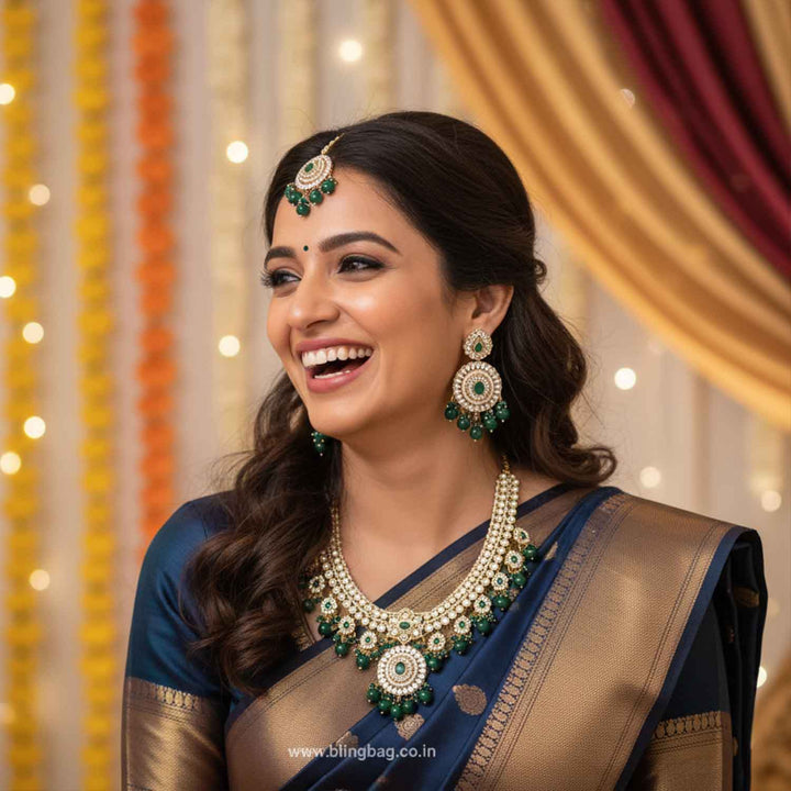 Emerald Grishma Kundan Jewellery Set