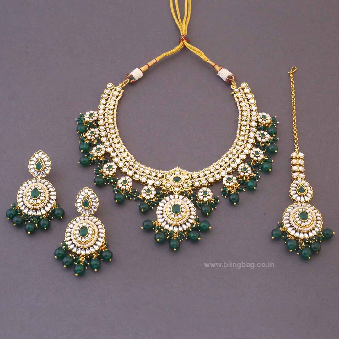 Emerald Grishma Kundan Jewellery Set