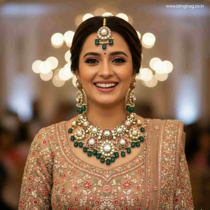 Emerald Hoormi Kundan Jewellery Set