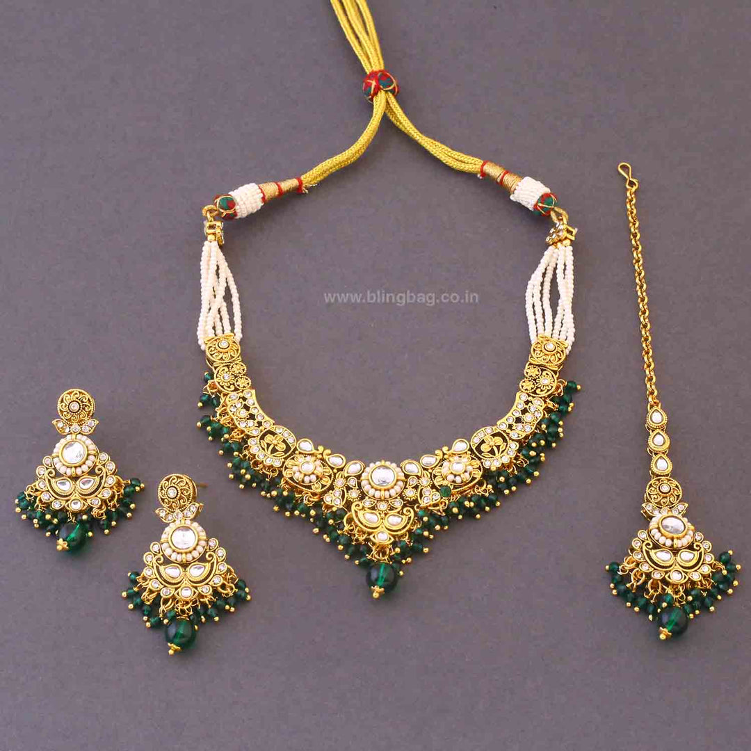 Emerald Hritika Kundan Jewellery Set