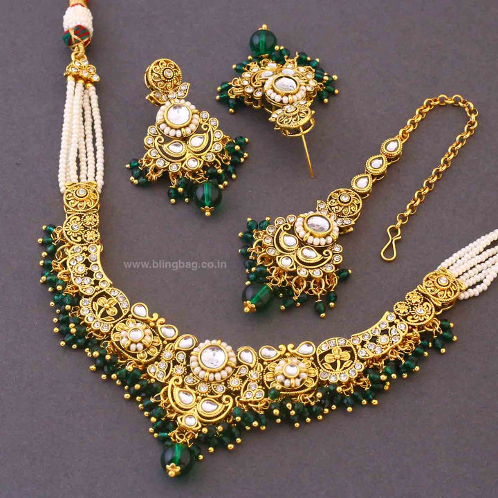 Emerald Hritika Kundan Jewellery Set