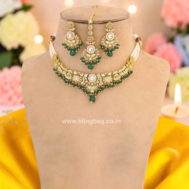 Emerald Hritika Kundan Jewellery Set