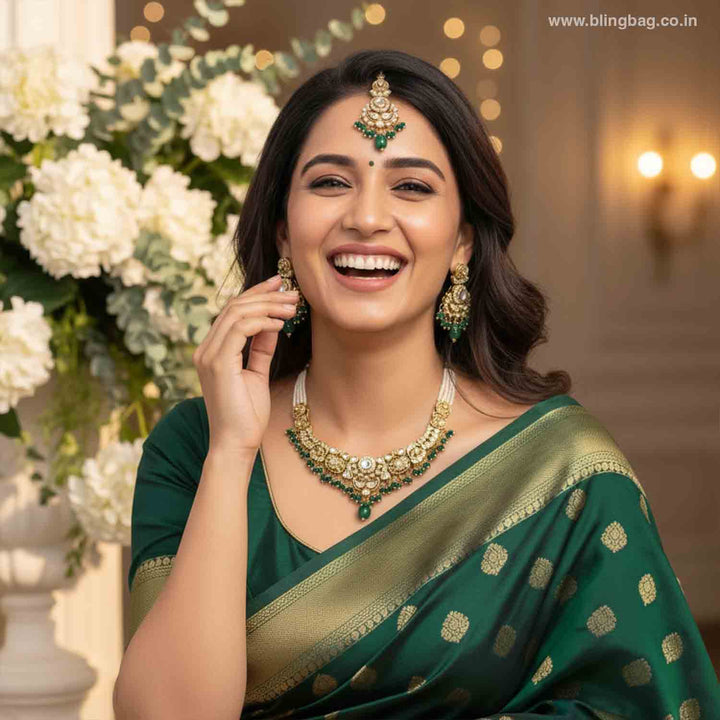 Emerald Hritika Kundan Jewellery Set