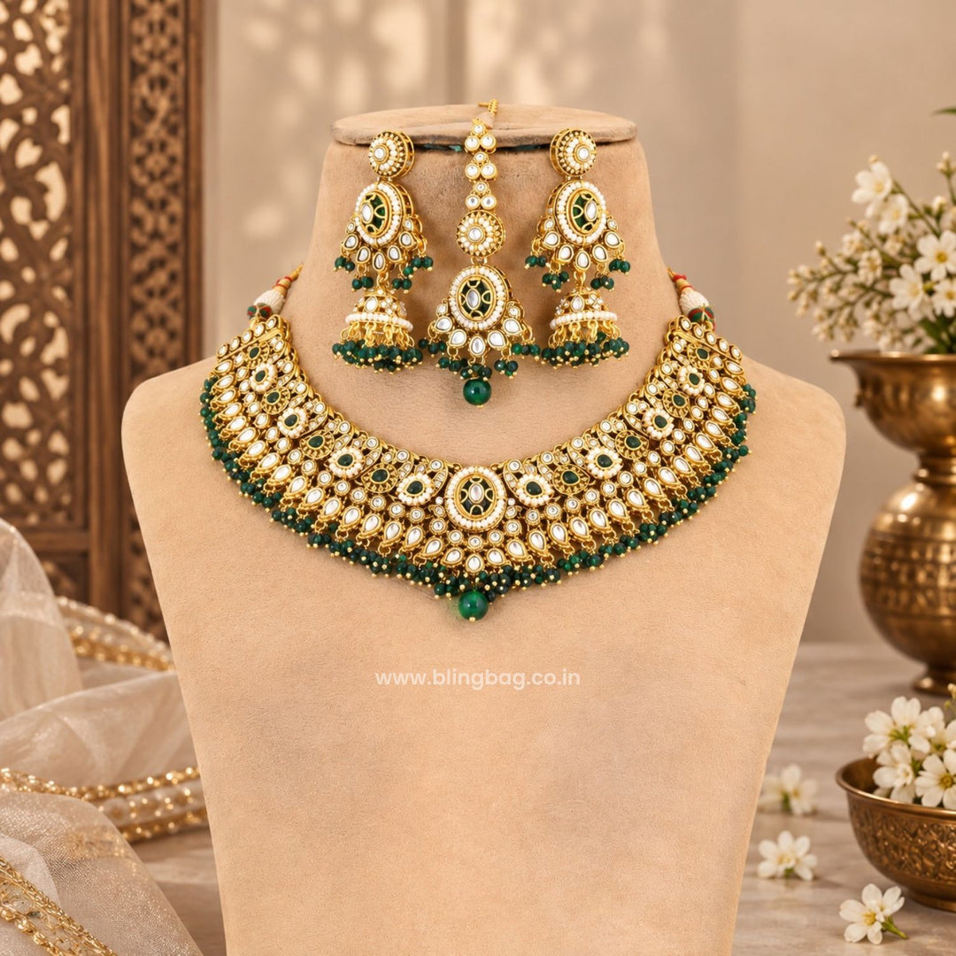 Emerald Ishvika Kundan Jewellery Set - New Arrival