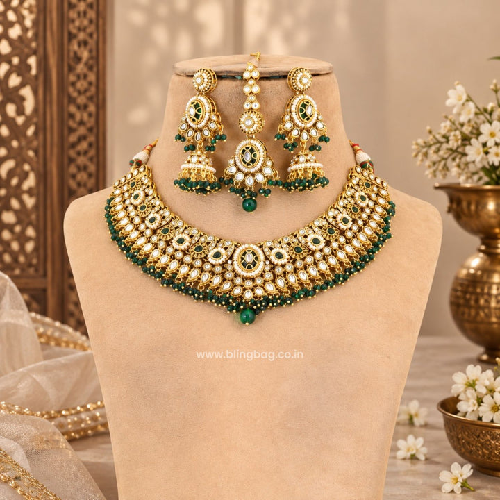 Emerald Ishvika Kundan Jewellery Set - New Arrival