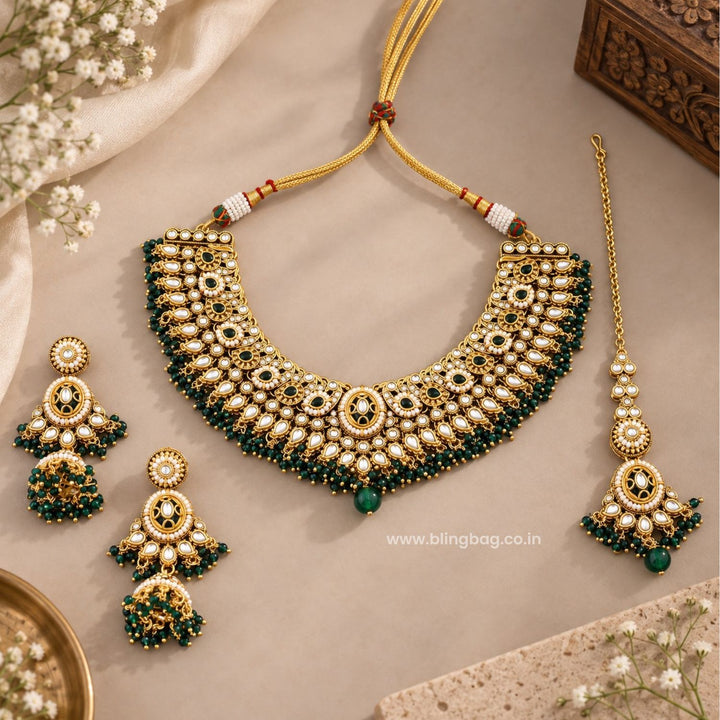 Emerald Ishvika Kundan Jewellery Set - New Arrival