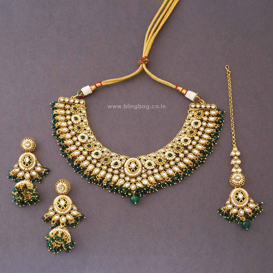 Emerald Ishvika Kundan Jewellery Set - New Arrival