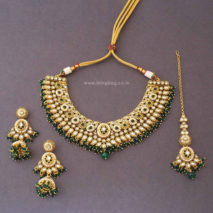 Emerald Ishvika Kundan Jewellery Set - New Arrival