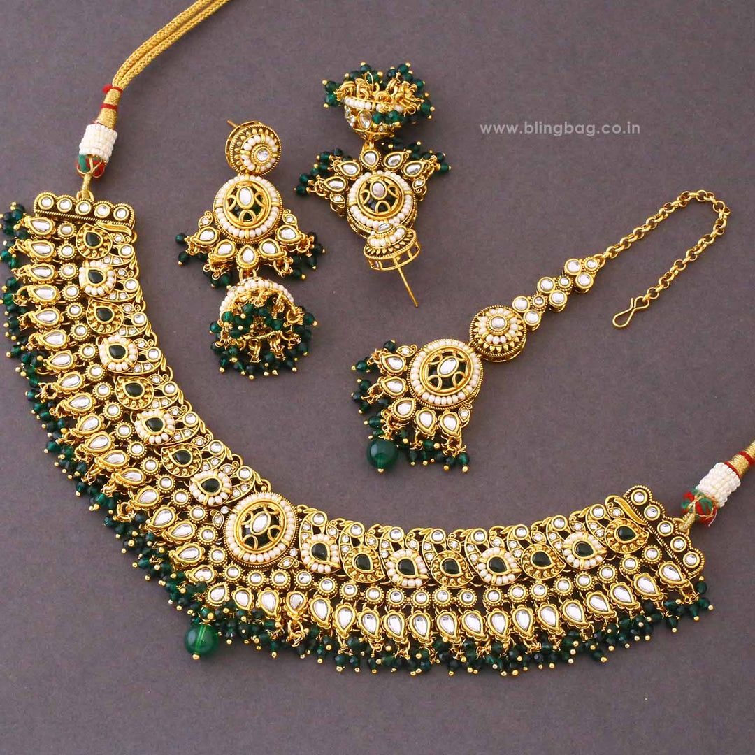 Emerald Ishvika Kundan Jewellery Set - New Arrival
