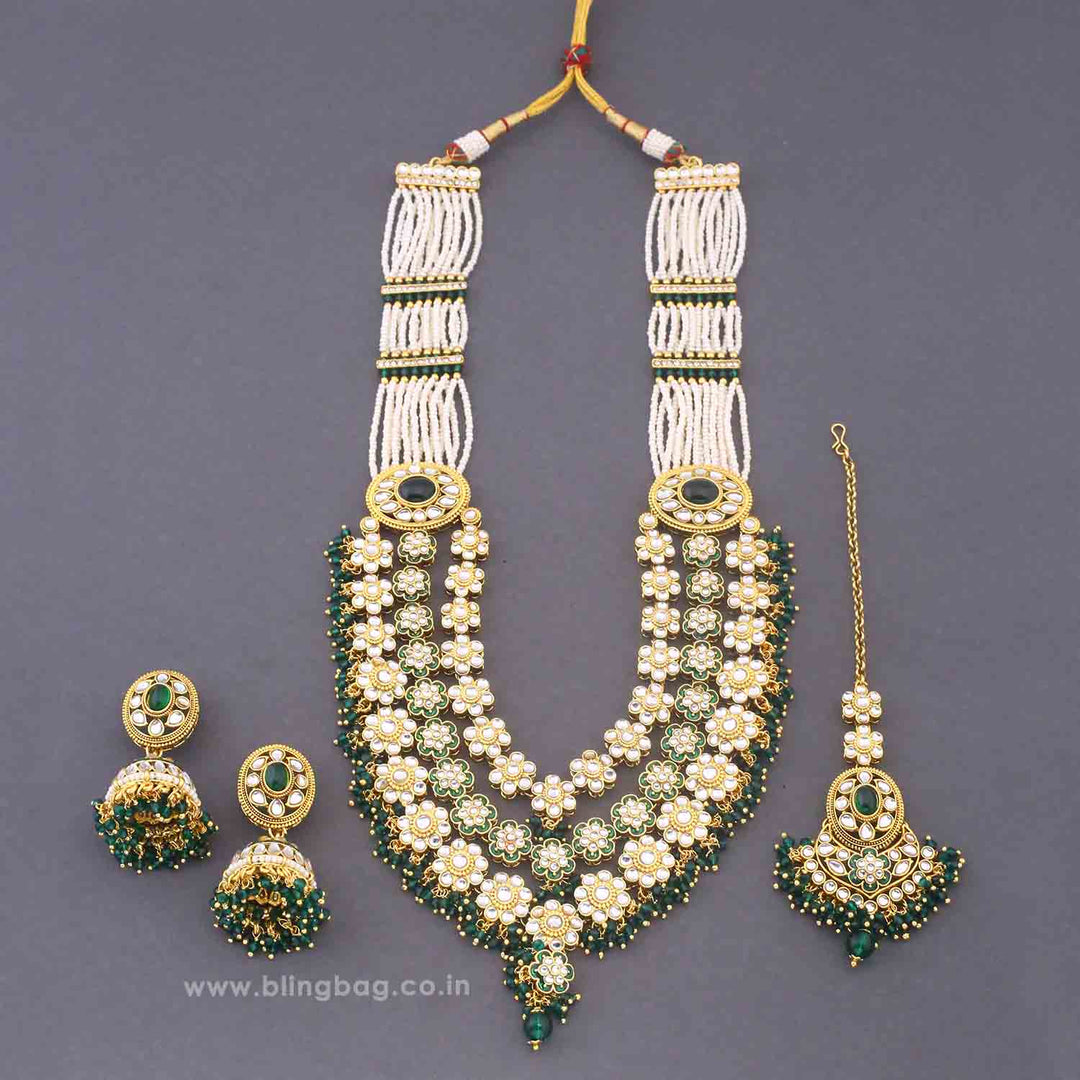 Emerald Jeeya Kundan Jewellery Set
