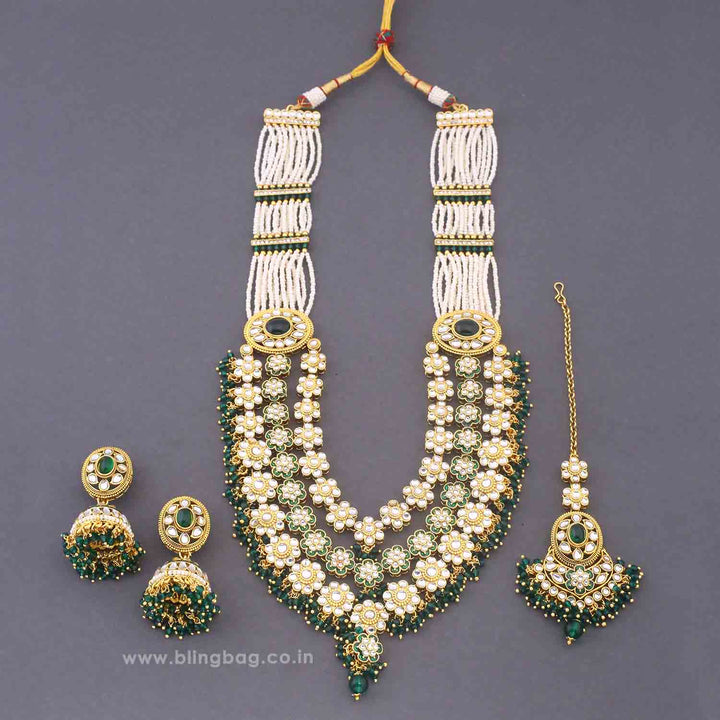 Emerald Jeeya Kundan Jewellery Set