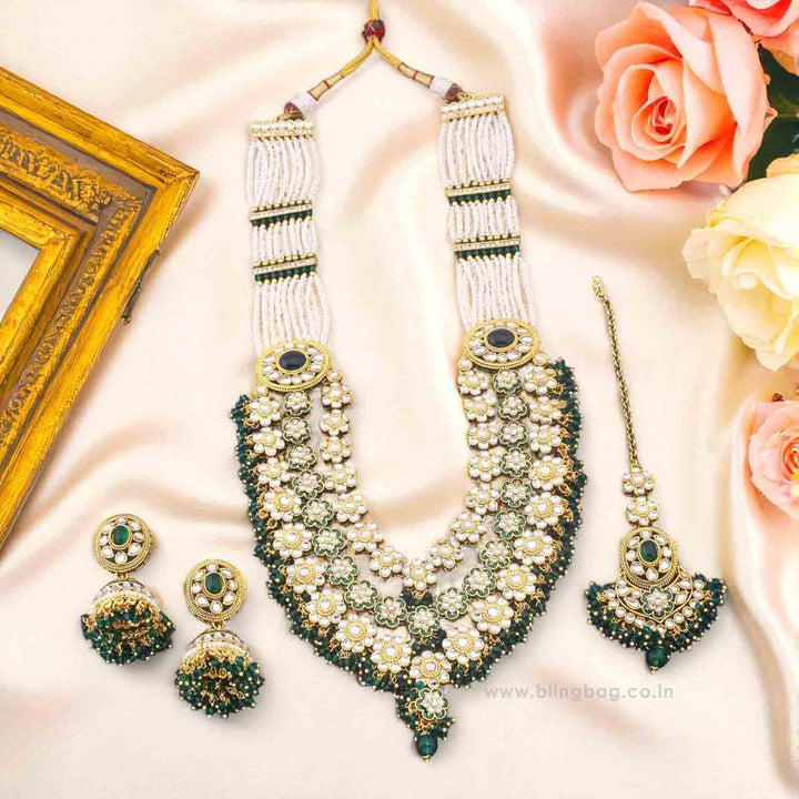 Emerald Jeeya Kundan Jewellery Set