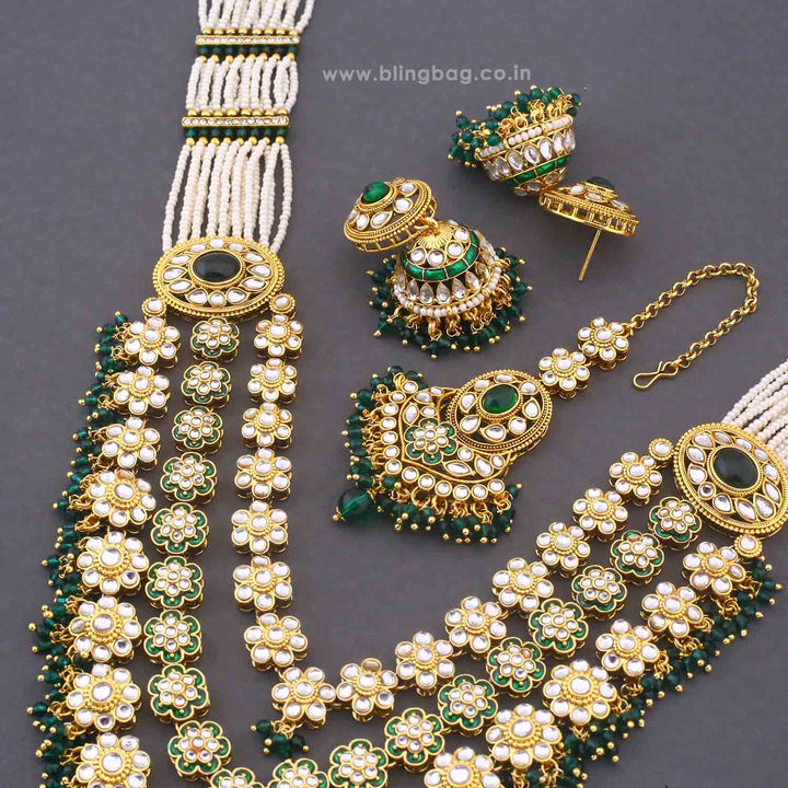 Emerald Jeeya Kundan Jewellery Set