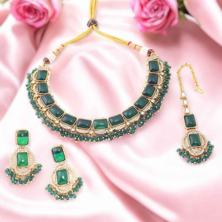 Emerald Jinah Kundan Jewellery Set