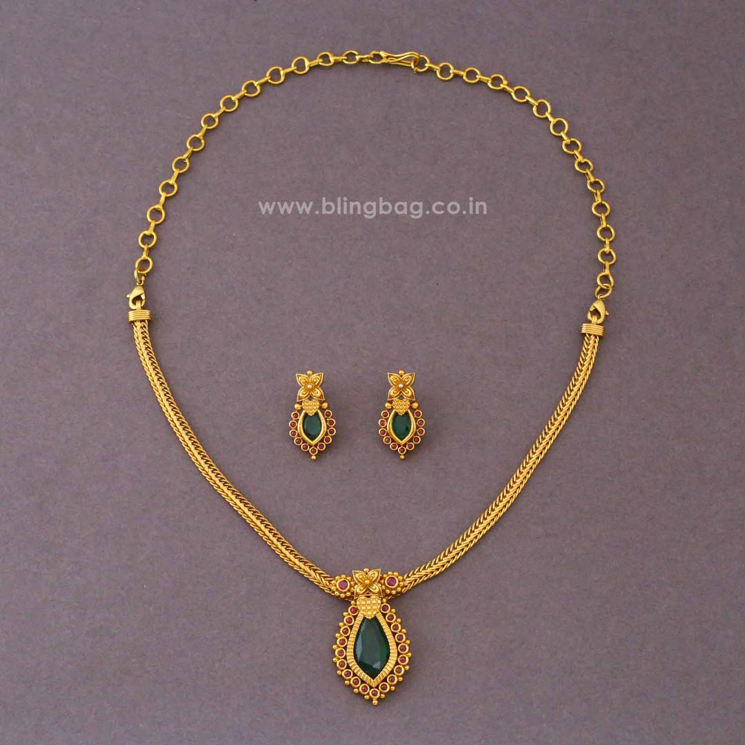 Emerald Jyotika Antique Jewellery Set- New Arrival
