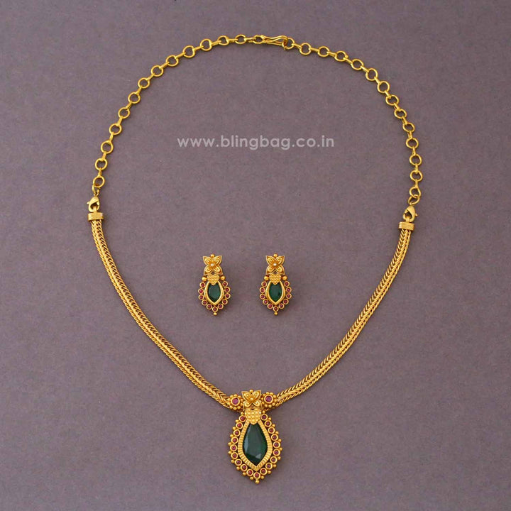 Emerald Jyotika Antique Jewellery Set- New Arrival