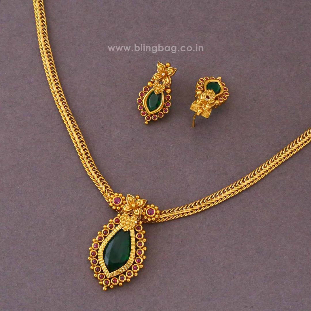 Emerald Jyotika Antique Jewellery Set- New Arrival