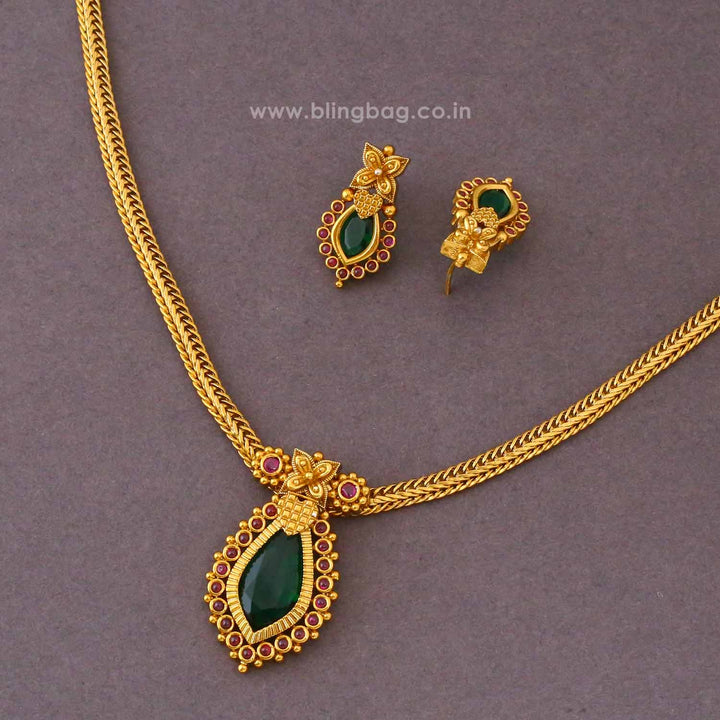 Emerald Jyotika Antique Jewellery Set- New Arrival