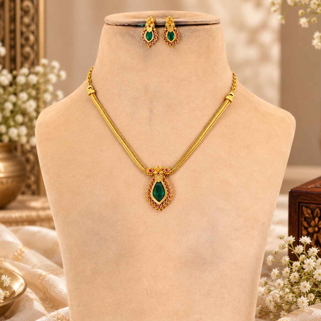 Emerald Jyotika Antique Jewellery Set- New Arrival