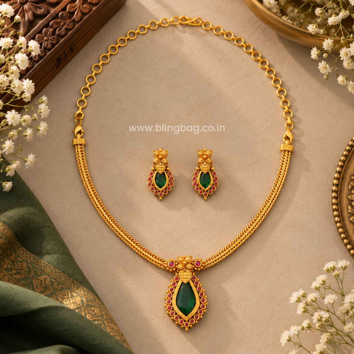 Emerald Jyotika Antique Jewellery Set- New Arrival
