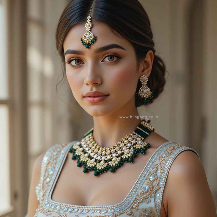 Emerald Kalyaani Kundan Jewellery Set