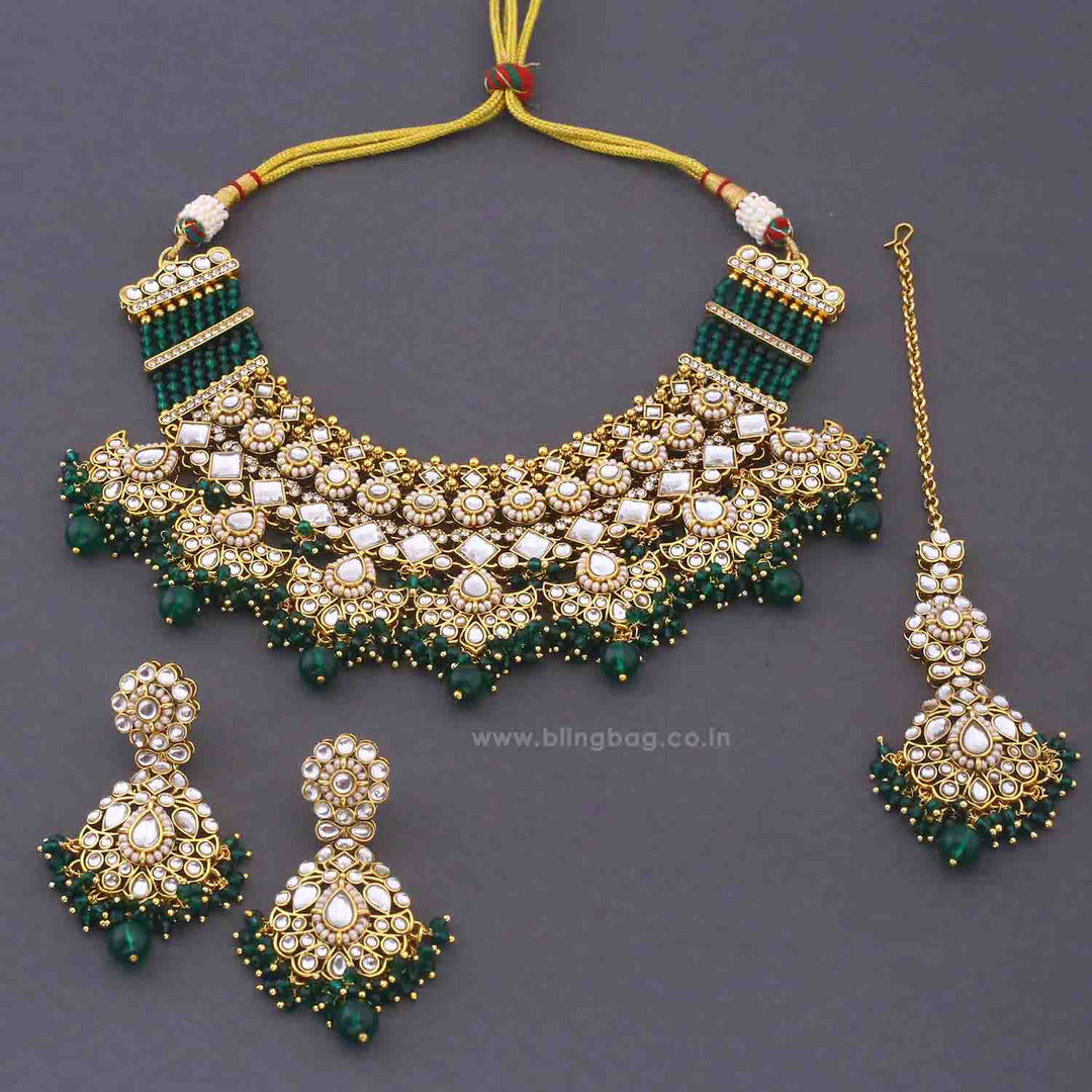 Emerald Kalyaani Kundan Jewellery Set