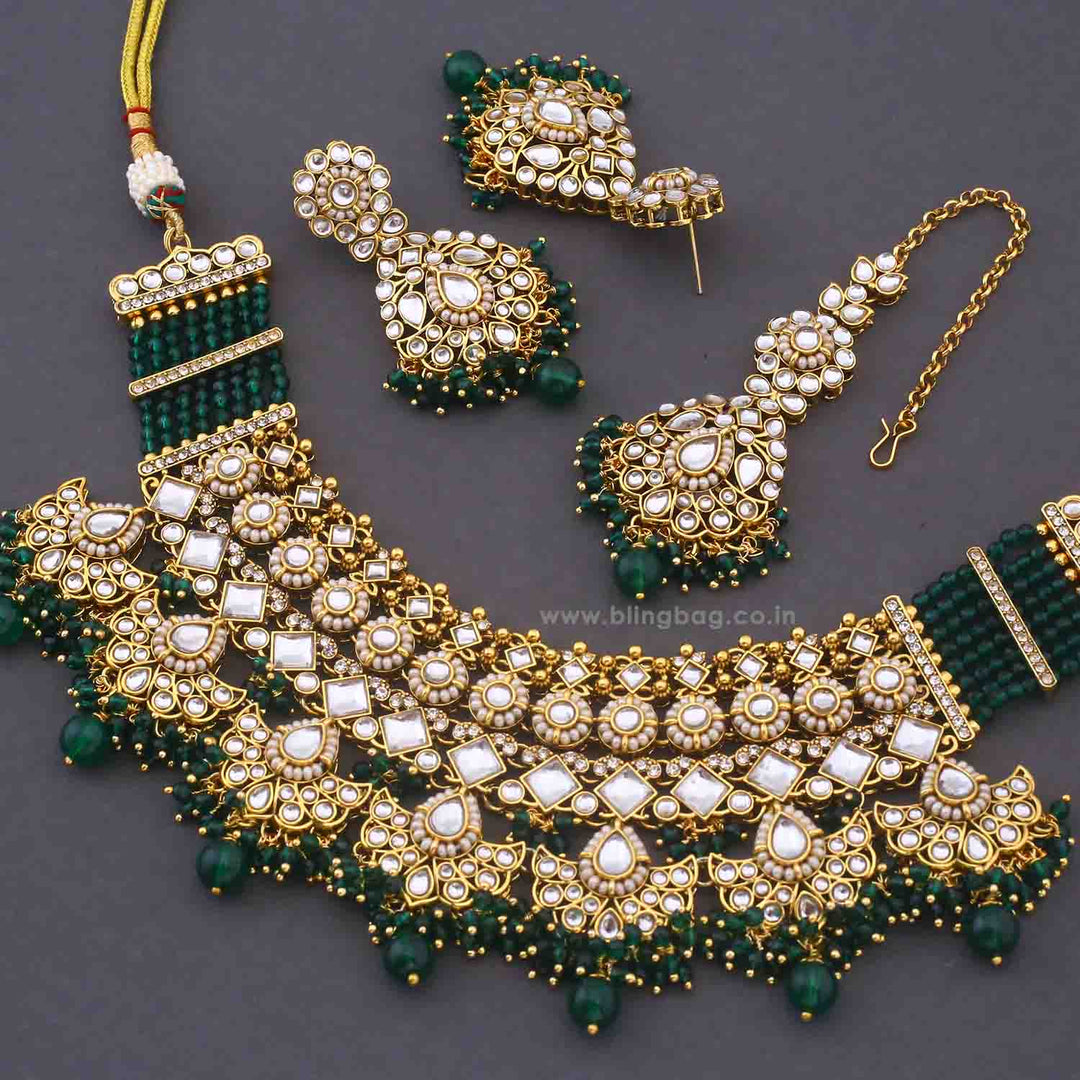 Emerald Kalyaani Kundan Jewellery Set