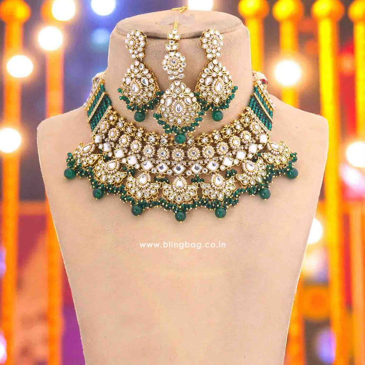 Emerald Kalyaani Kundan Jewellery Set