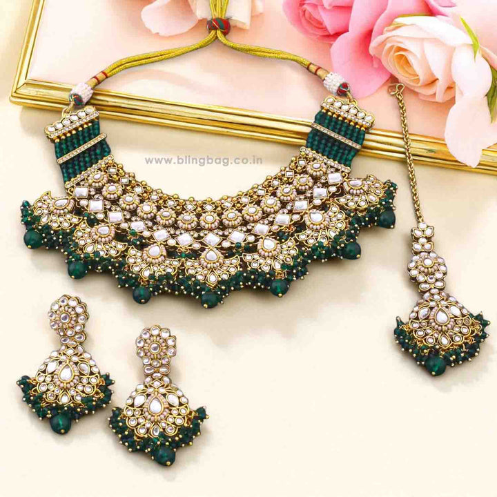 Emerald Kalyaani Kundan Jewellery Set