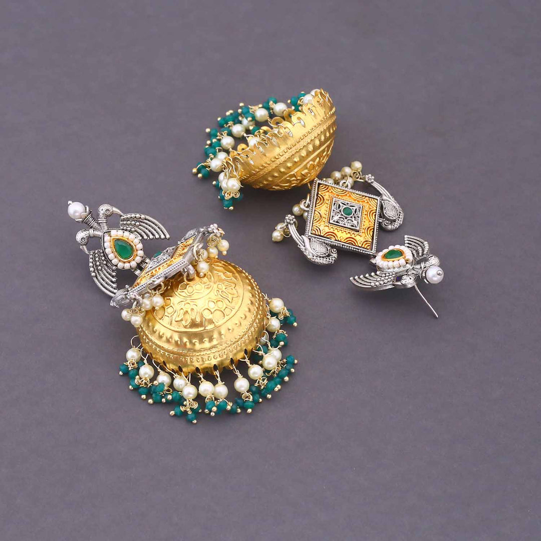 Emerald Kamira Oxidised Jhumkis