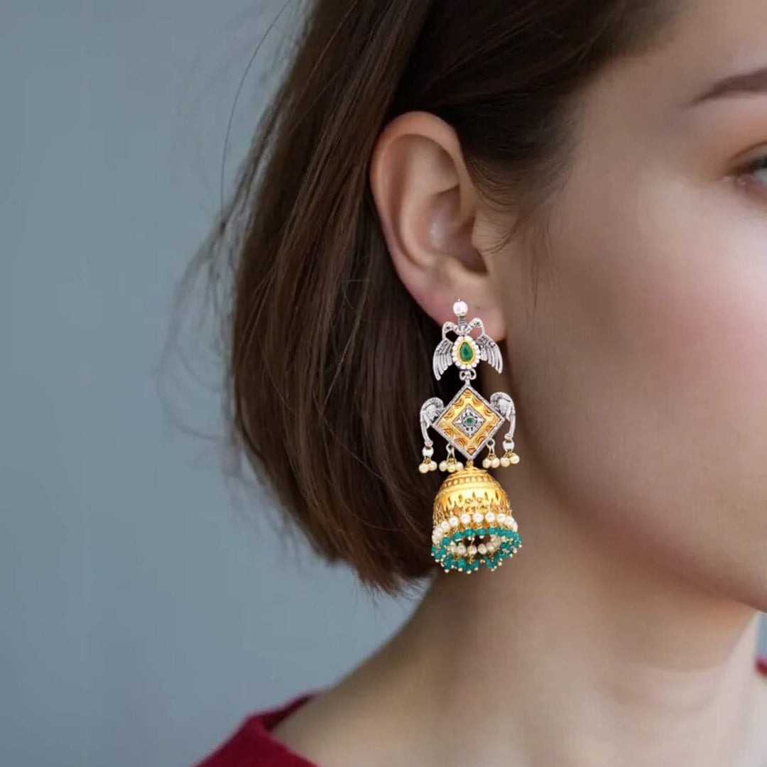 Emerald Kamira Oxidised Jhumkis