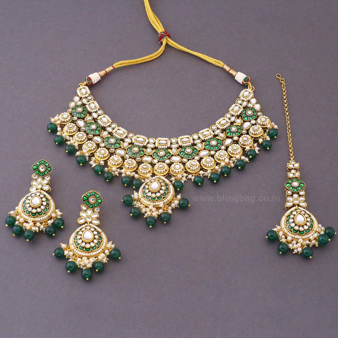 Emerald Kamya Kundan Jewellery Set