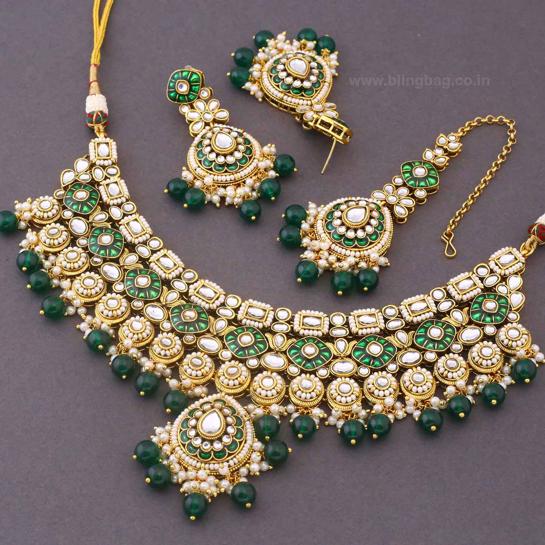 Emerald Kamya Kundan Jewellery Set