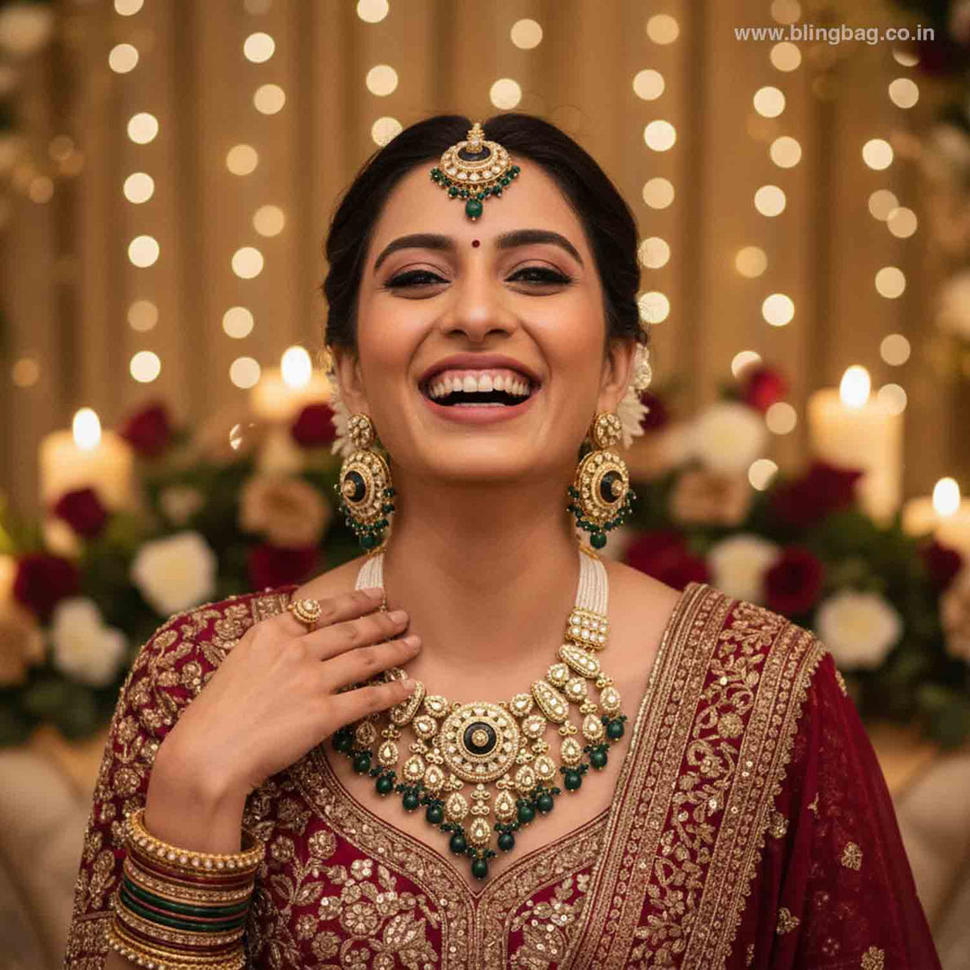 Emerald Kanoosh Kundan Jewellery Set